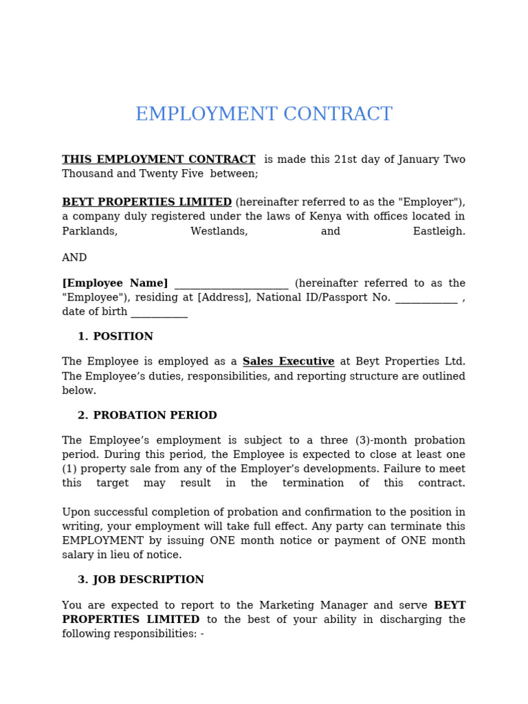 Employment Contract - Sales Executive | PDF | Employment | Working Time