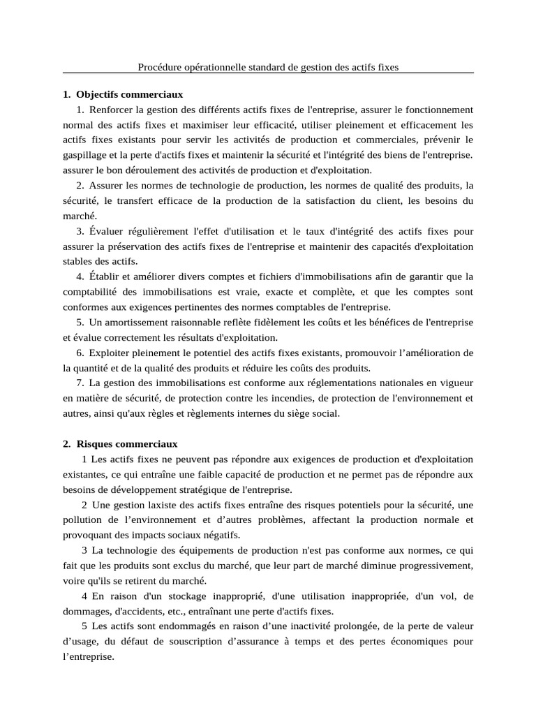 Gestion des Actifs Fixes : Procédures et Risques | PDF | Dépréciation ...