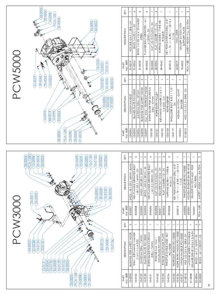 PCW 5000 Winch Parts List | PDF | Screw | Nut (Hardware)