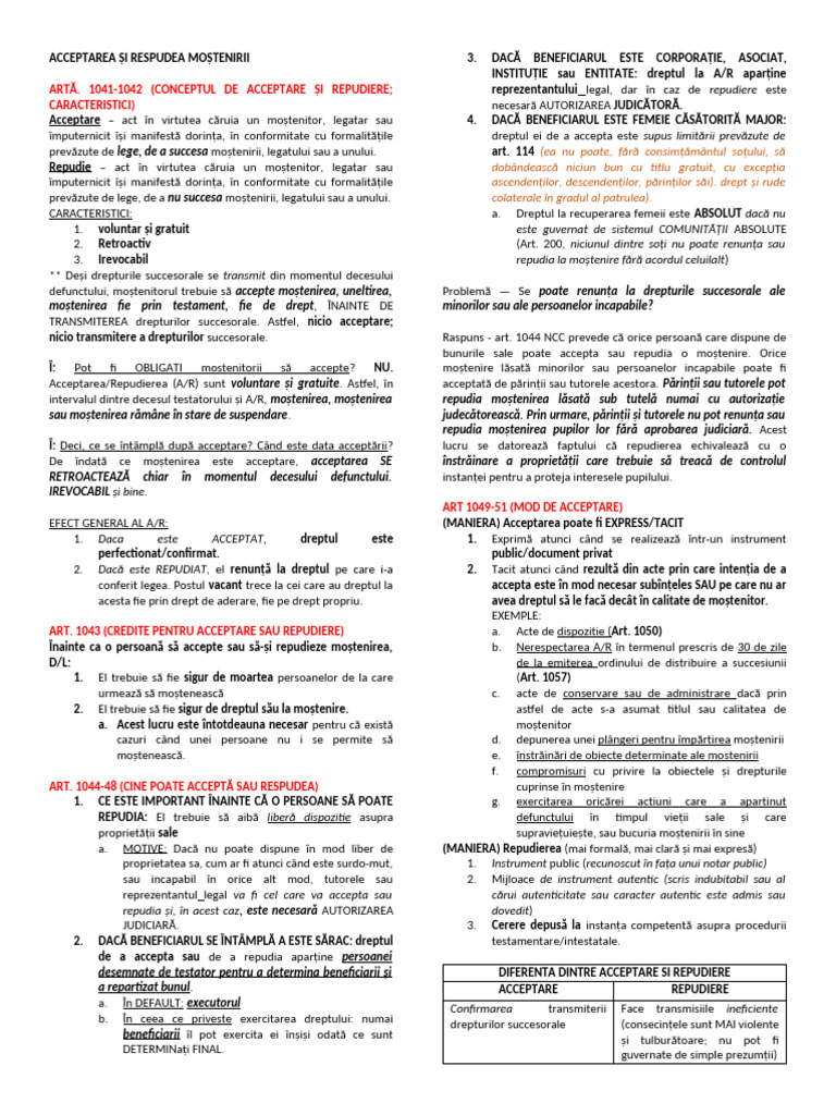 Acceptare: Repudiere - Partaj | PDF