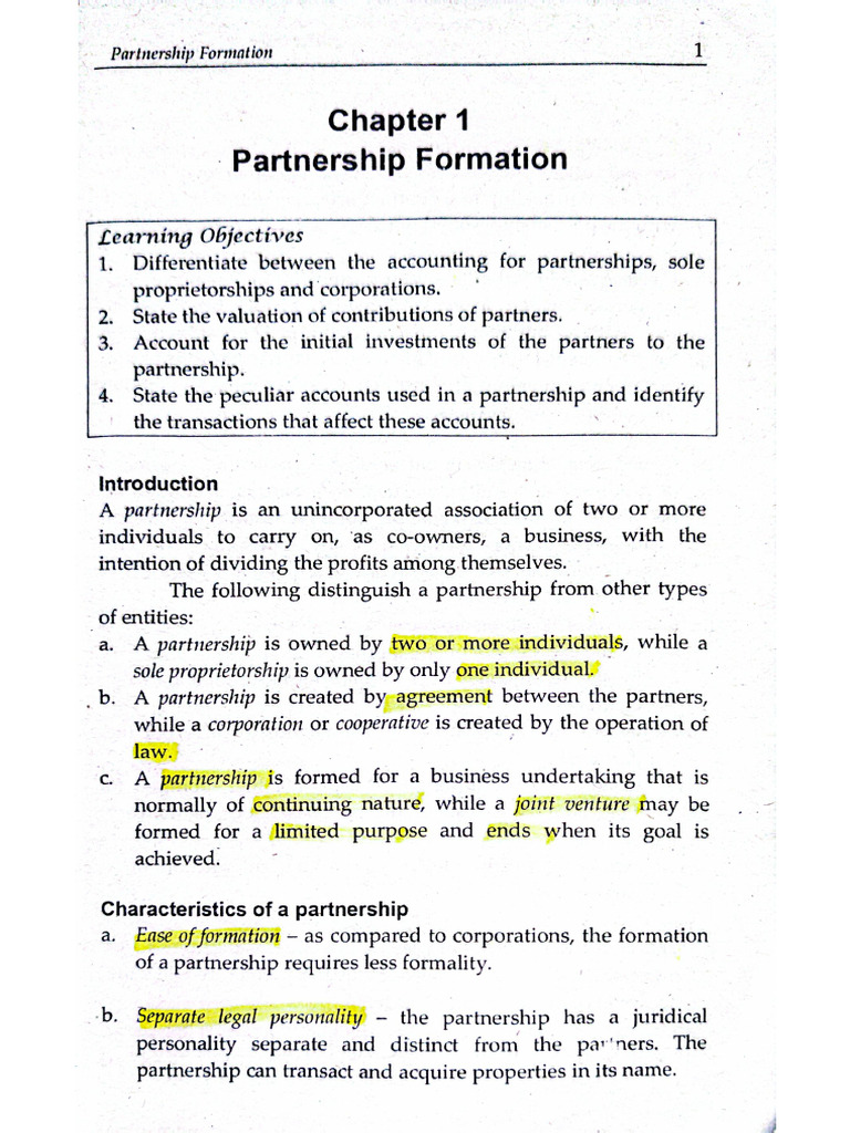 Chapter 1 Partnership Formation | PDF