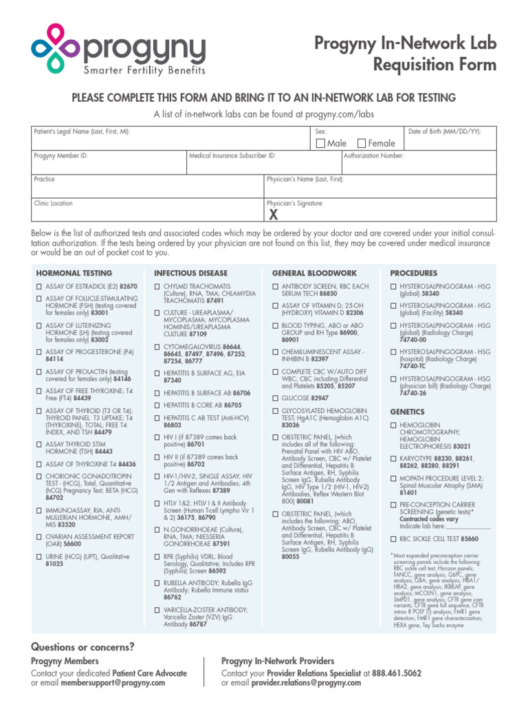 Progyny Lab Requisition Form | PDF | Antibody | Medical Specialties