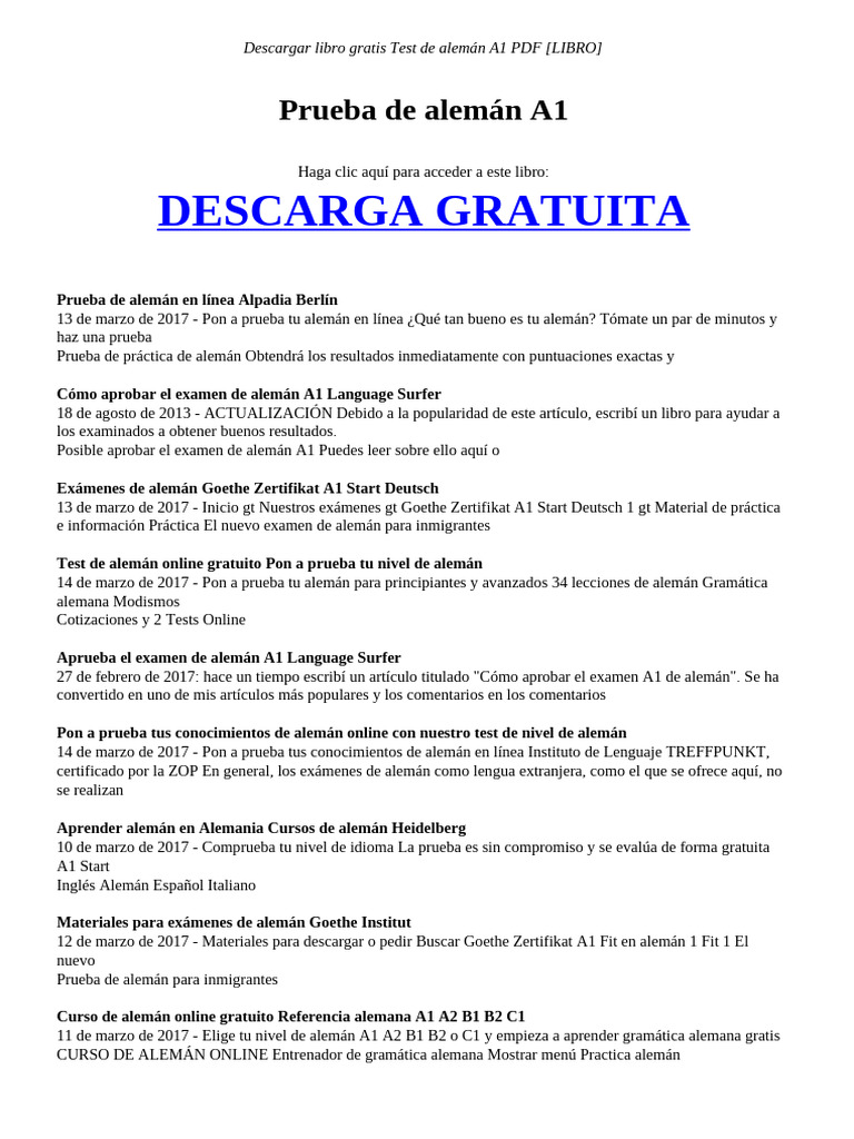 Examen A1 de alemán: Descarga gratuita PDF | PDF | Alemania | Política ...