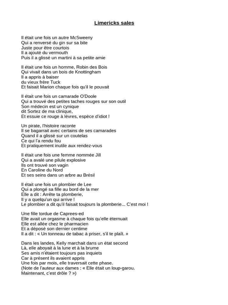 Limericks humoristiques et osés | PDF