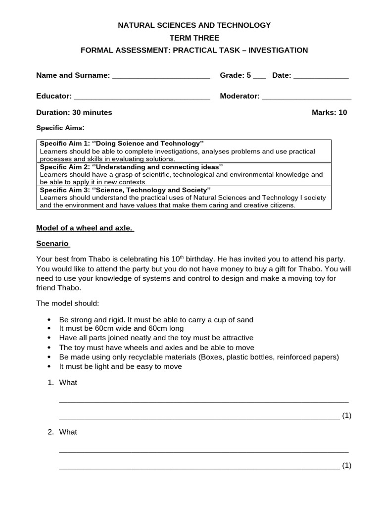Grade 5 Term 3 Nst Practical Task Pdf Science Knowledge