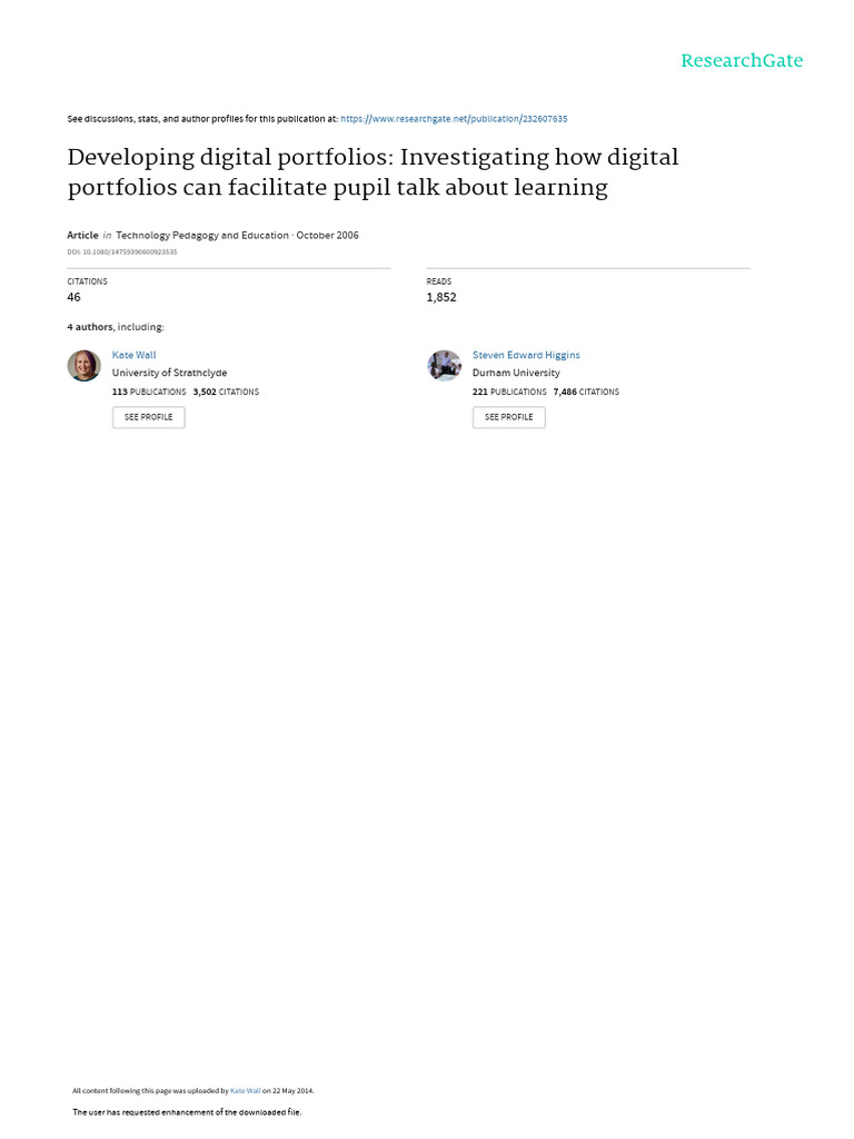 Digital Portfolios Enhance Learning Talk | PDF | Educational Technology ...