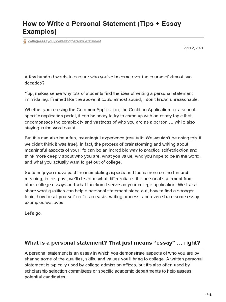Personal Statement Writing Tips & Examples | PDF | Essays | Volleyball