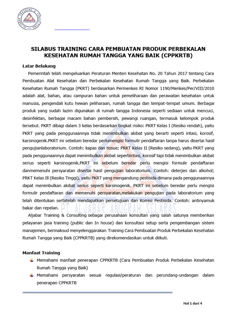 Silabus Training CPPKRTB - Aljabar T&C | PDF