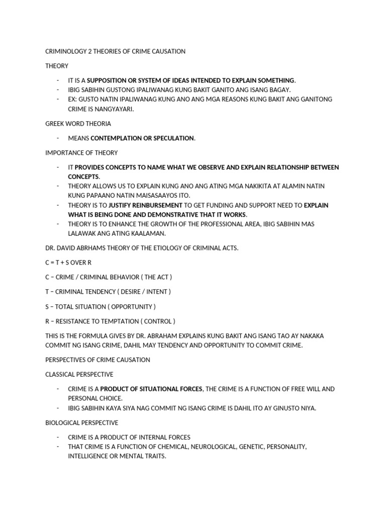 Criminology 2 Theories of Crime Causation | PDF | Crimes | Crime & Violence