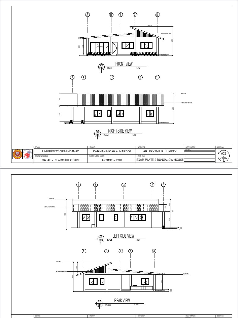 Exam Plate: Bungalow House Design | PDF | Concrete | Foundation ...