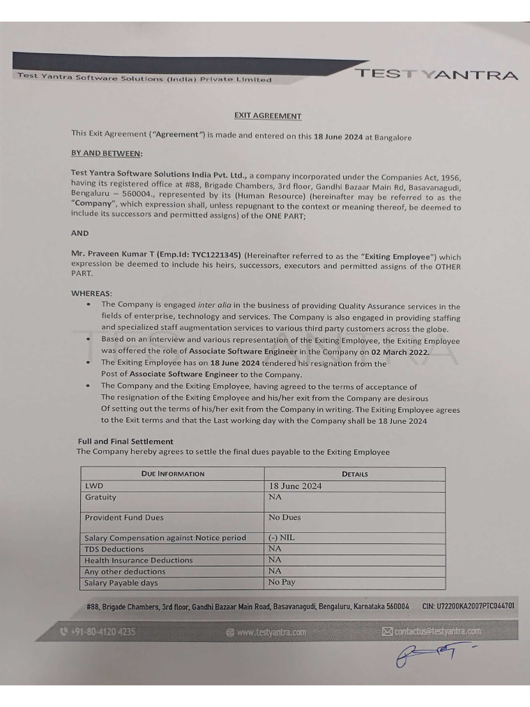 Exit Aggrement | PDF