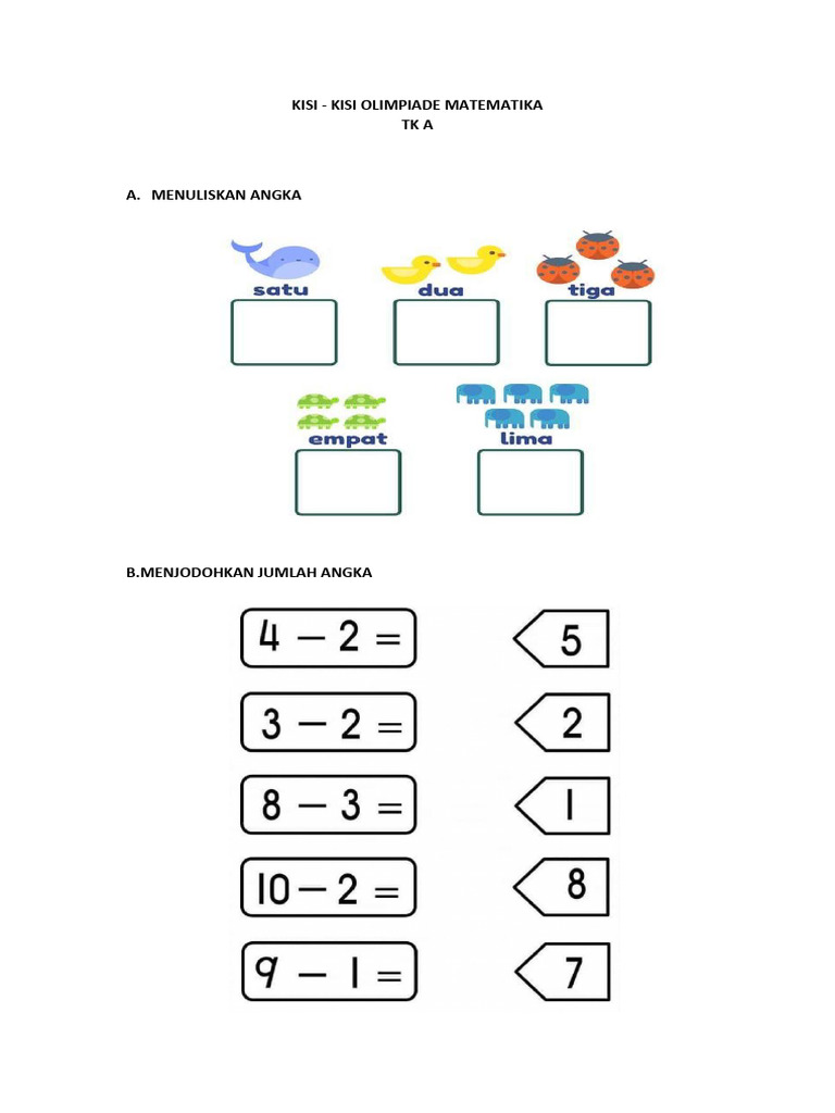KISI - KISI OLIMPIADE MATEMATIKA TK A | PDF