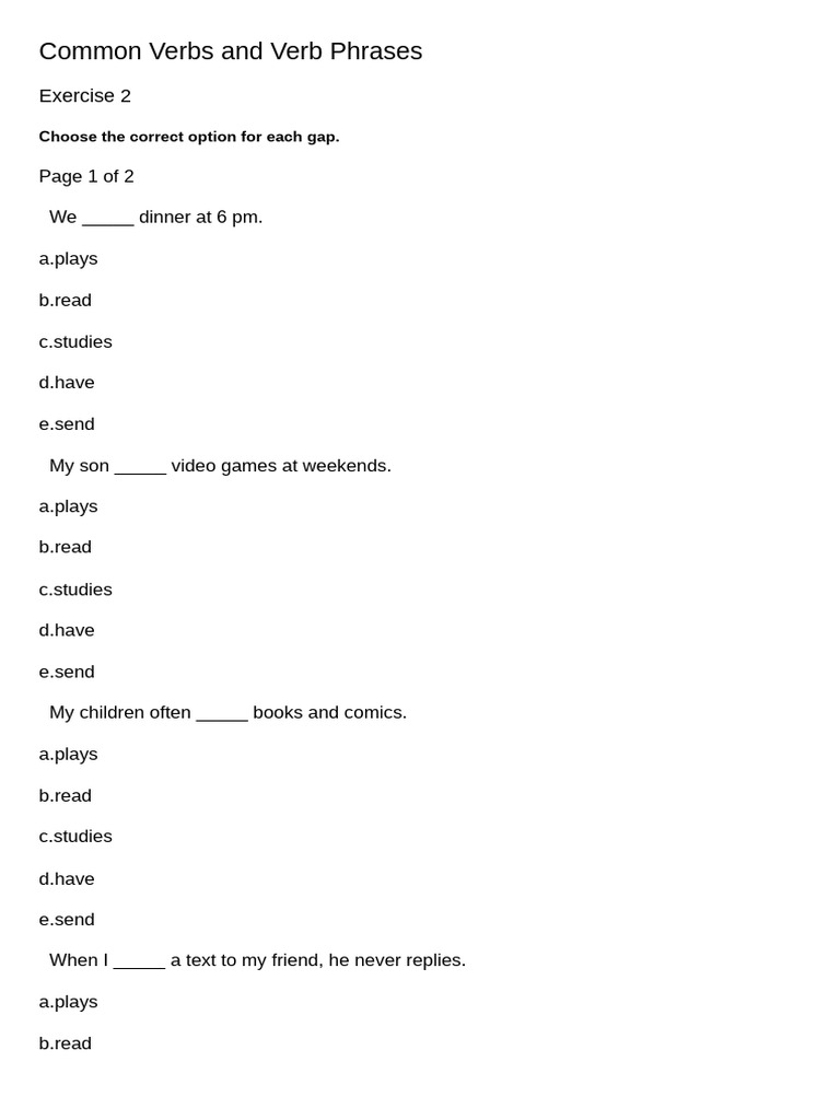 Common Verbs and Verb Phrases | PDF