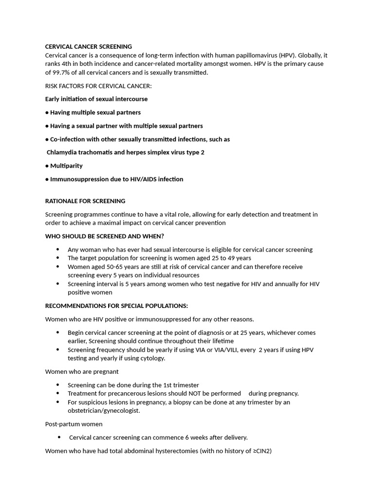 Cervical Cancer Screening Guidelines | PDF | Cervical Cancer | Medicine