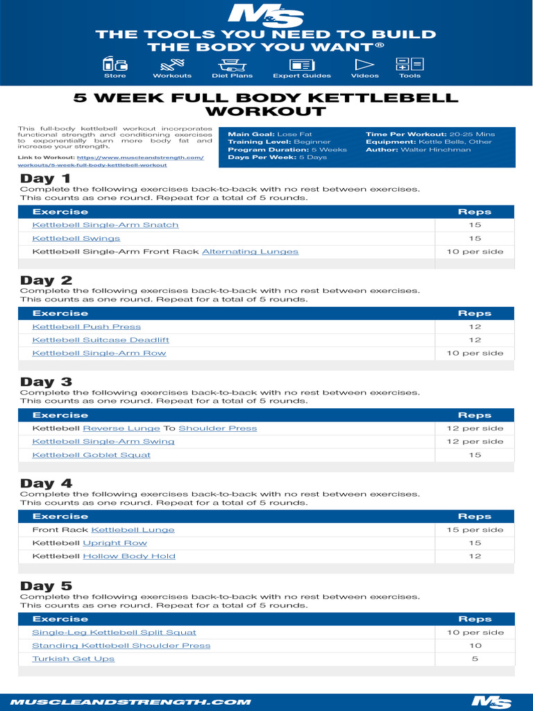 5 Weekkettlebellworkout | PDF | Kettlebell | Management Of Obesity