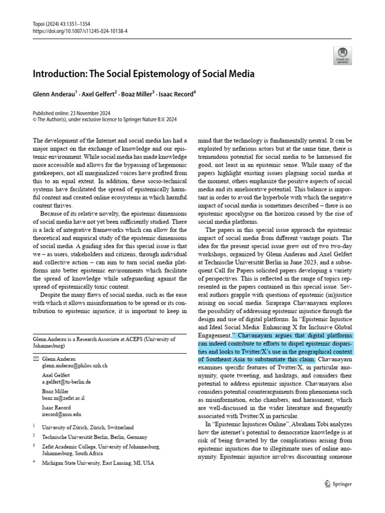 Social Media's Epistemic Impact Explained | PDF | Epistemology | Social ...