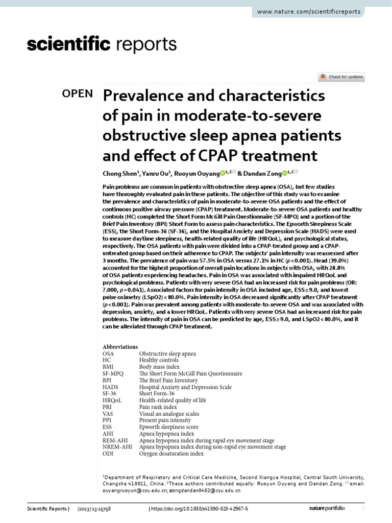 Pain Prevalence in Obstructive Sleep Apnea | PDF | Sleep Apnea | Pain
