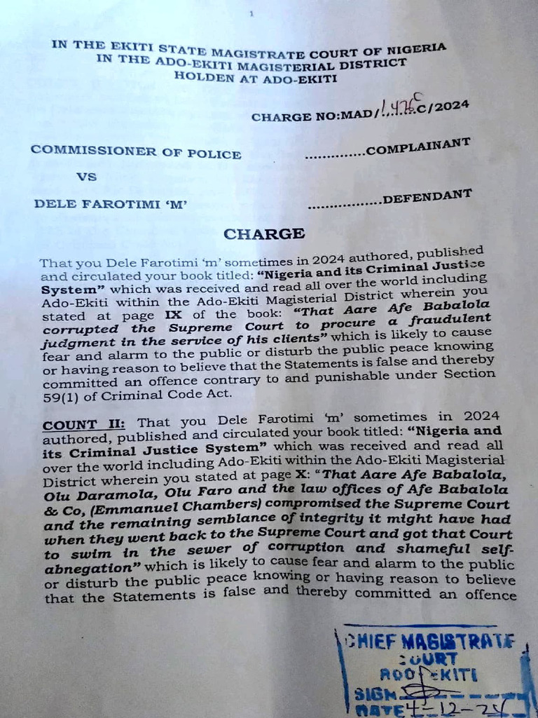 Defamation Charges Against Dele Farotimi | PDF | Defamation | Magistrate