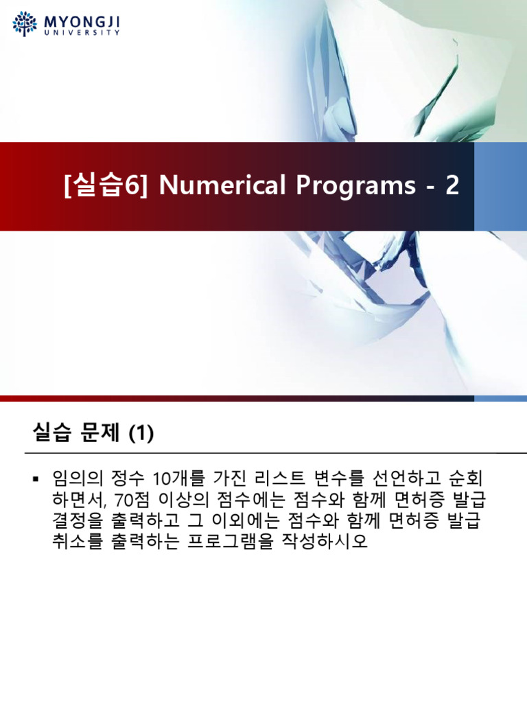 (실습6) Numerical Programs - 2 | PDF
