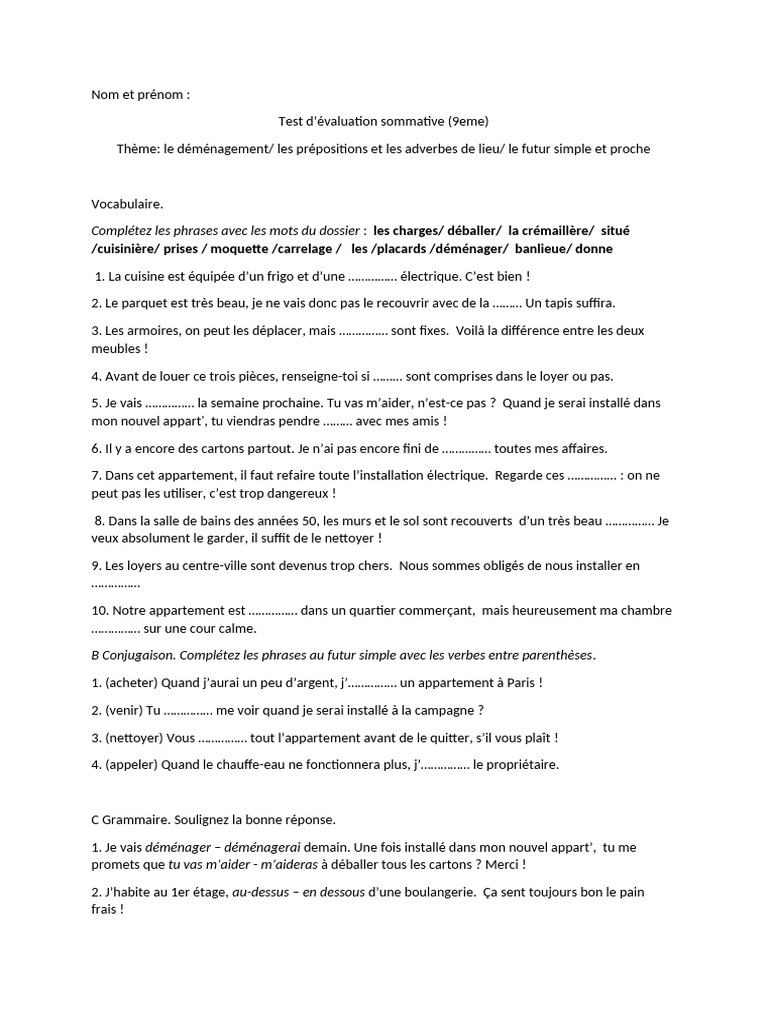 Évaluation Sommative de Français 9e | PDF