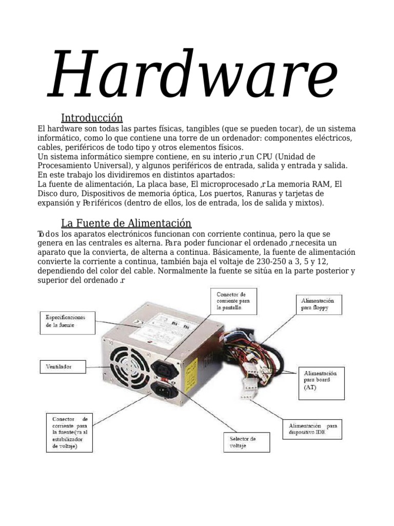 Hoja De Trabajo De Hardware De Computadora