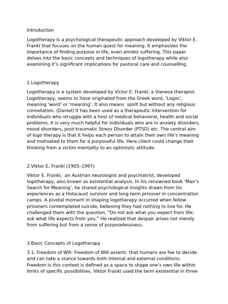 Understanding Logotherapy Concepts | PDF | Mental Health | Psychology