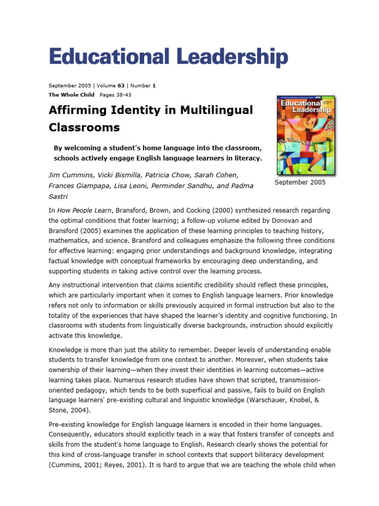 Affirming Identity in Multilingual Class | PDF | Learning | Literacy