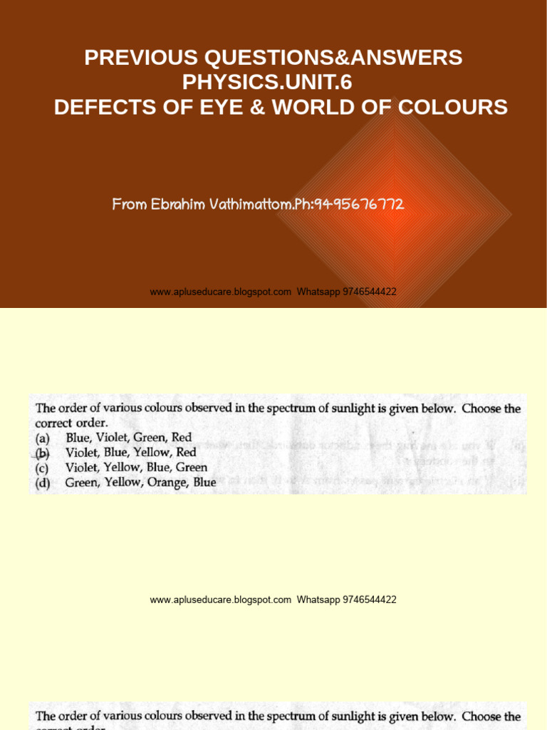 Eye Defects & Color Vision Q&A | PDF | Eye | Sunset