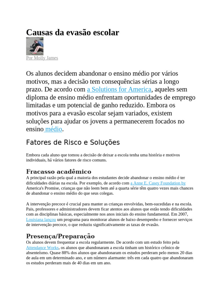 Causas e Soluções da Evasão Escolar | PDF | Escolas | Gravidez