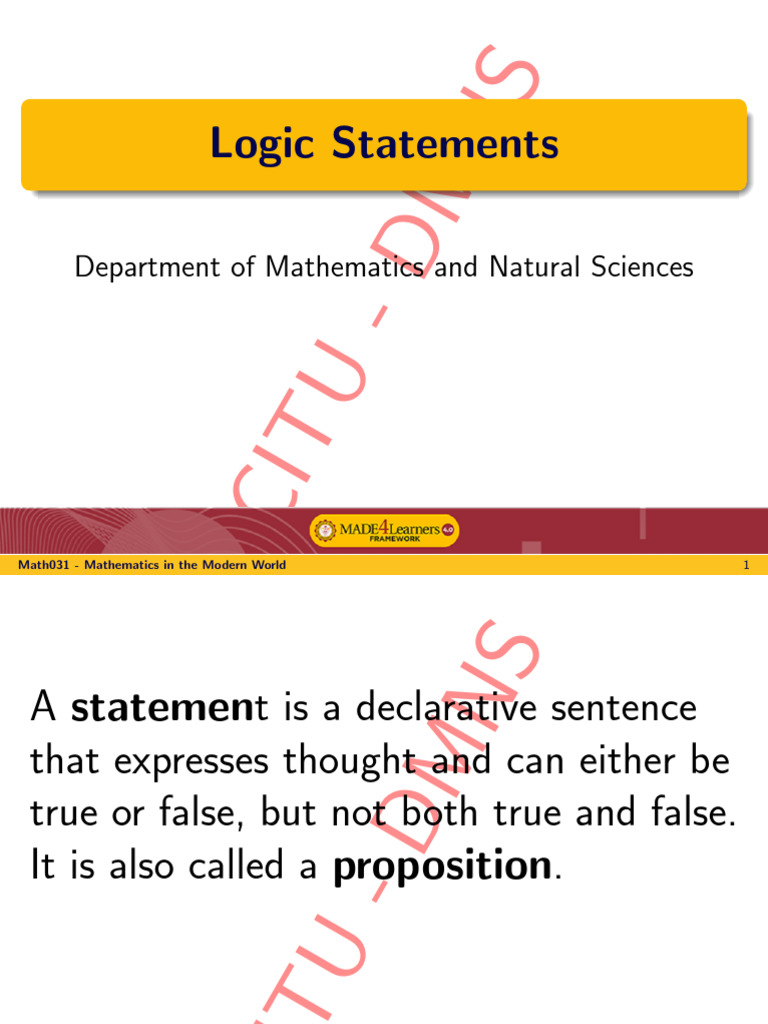 Logic Statements in Mathematics Course | PDF | If And Only If | Semiotics