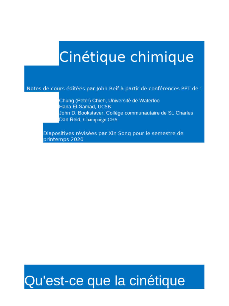Cinétique Chimique | PDF | Cinétique chimique | Réactions chimiques