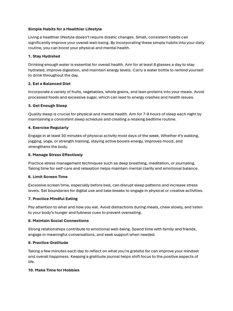 Simple Habits For A Healthier Lifestyle | PDF | Sleep | Mental Health