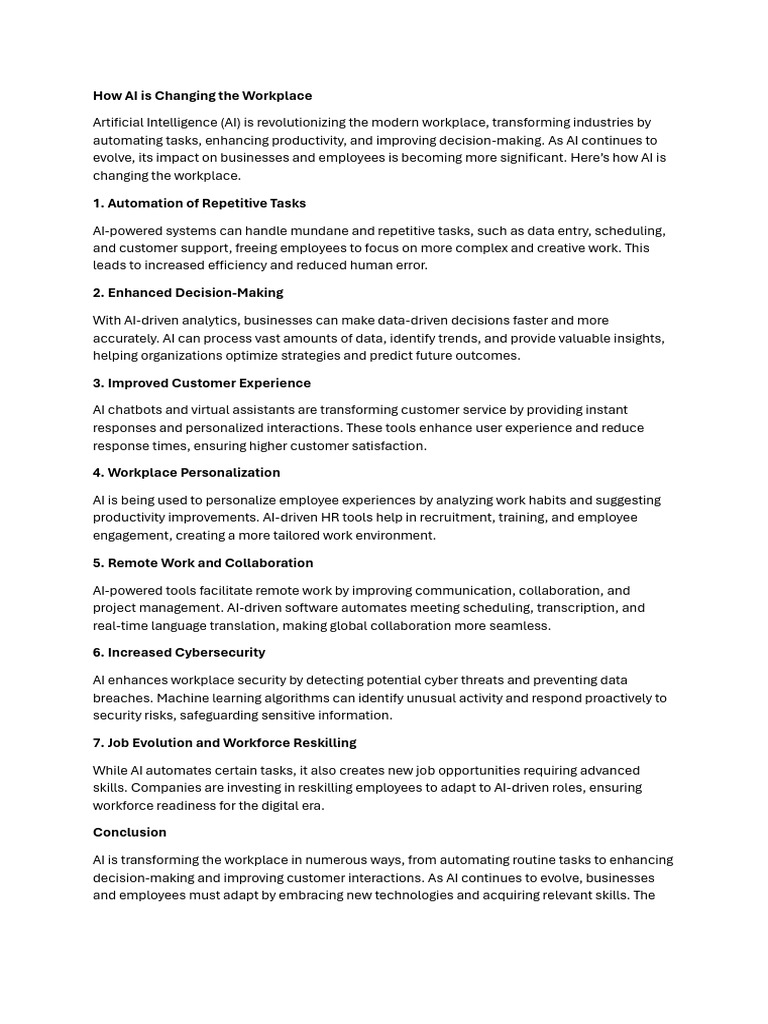 AI's Impact on the Modern Workplace | PDF | Artificial Intelligence ...