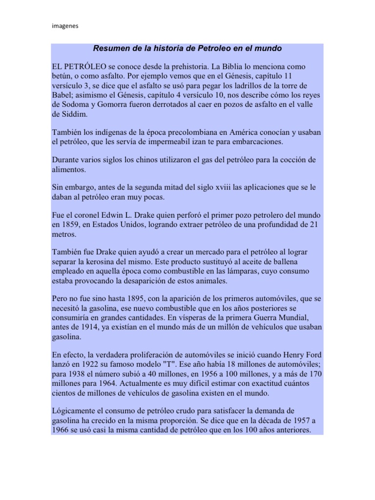 Resumen de la Historia del Petróleo | PDF | Petróleo | Combustible diesel
