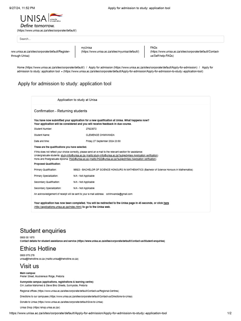 Unisa Application Tool Overview | PDF | Educational Stages | Higher ...
