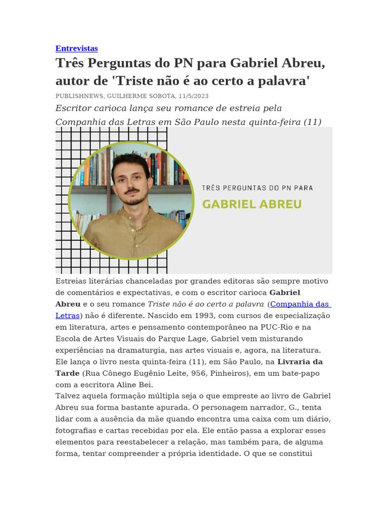 Entrevista com Gabriel Abreu sobre 
