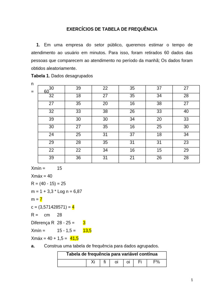 Exercícios Tabelas de Frequência | PDF