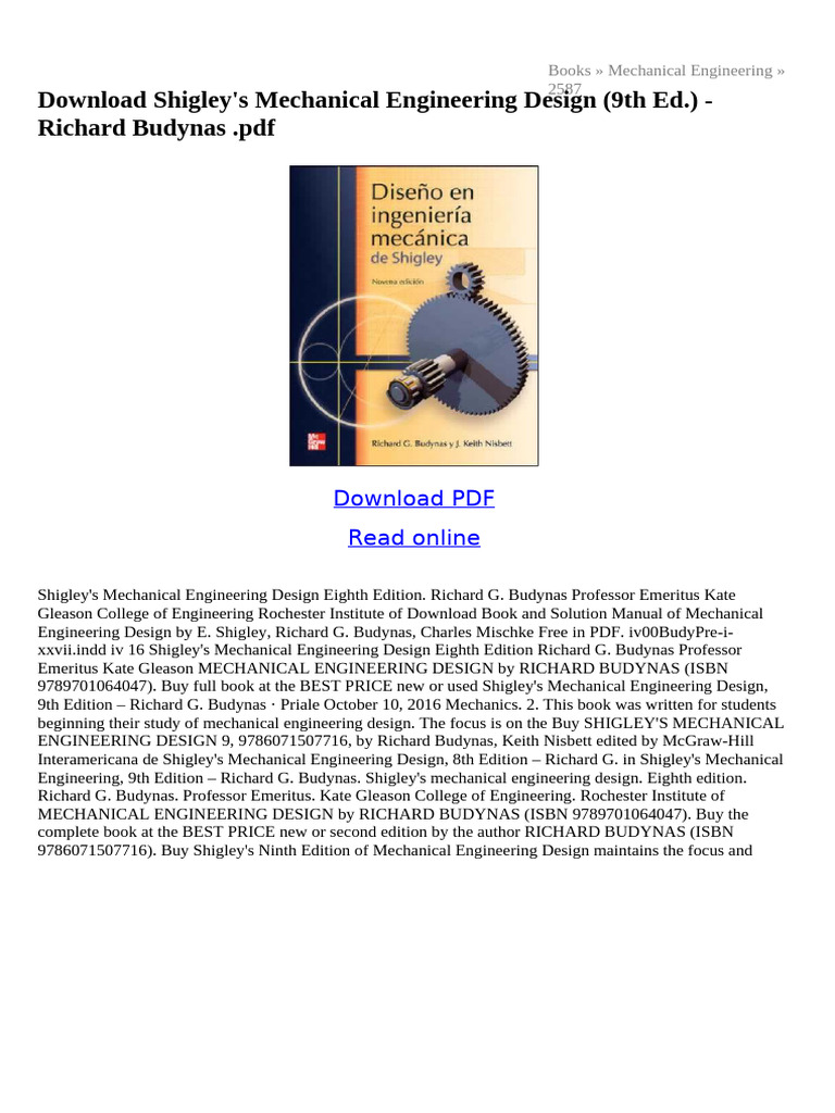 Shigley's Mechanical Engineering Design 9th Ed. | PDF
