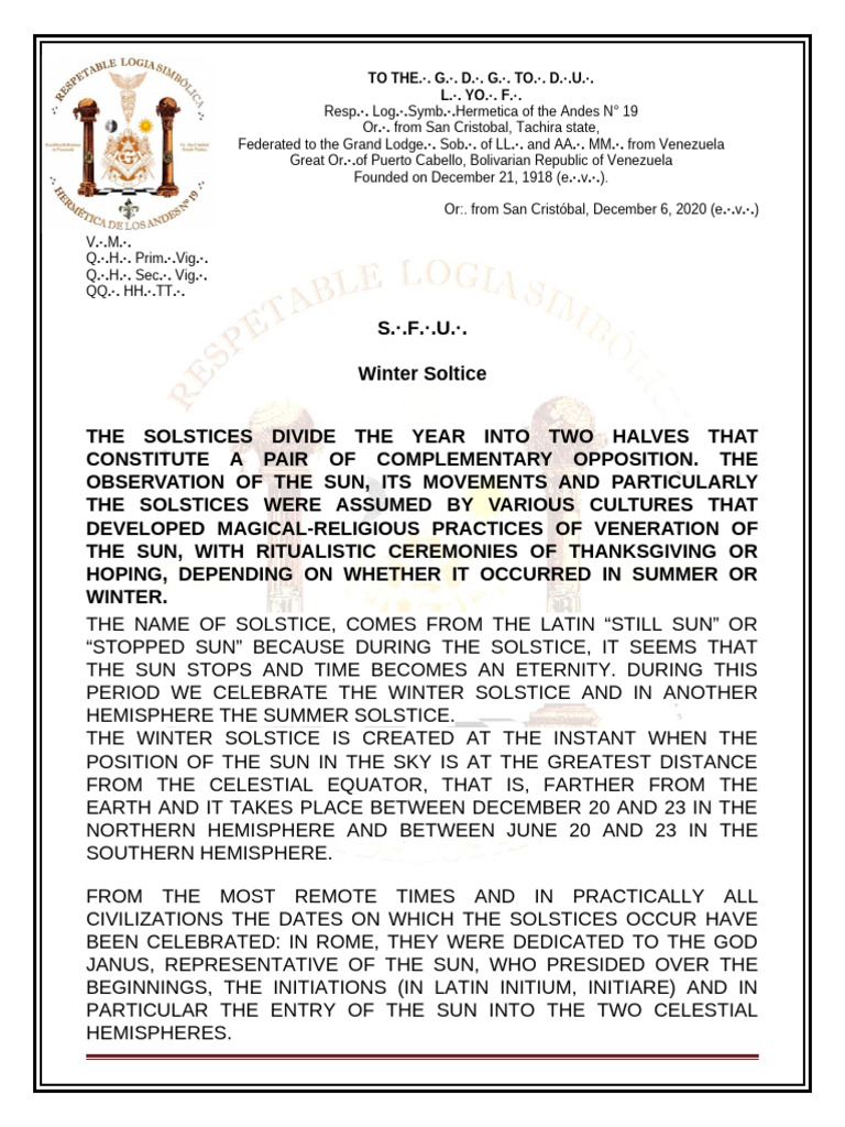 WINTER SOLSTICE | PDF | Janus | Freemasonry