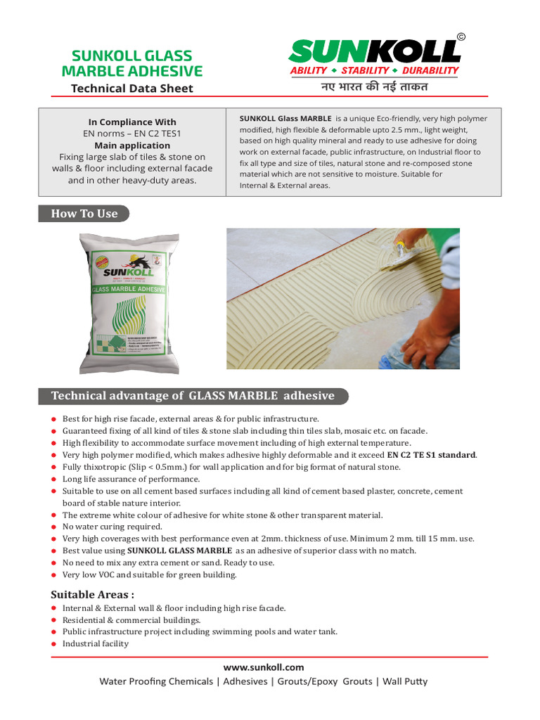 SUNKOLL Glass Marble Adhesive Overview | PDF | Adhesive | Secondary ...