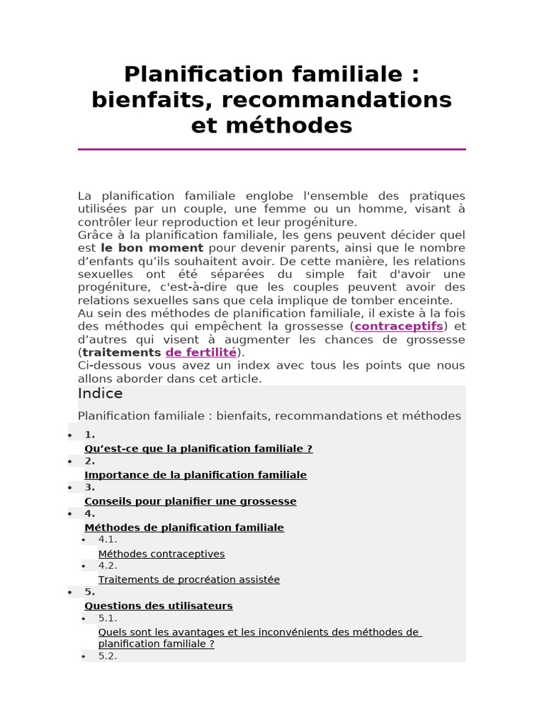 Avantages et inconvénients de la planification familiale | PDF ...