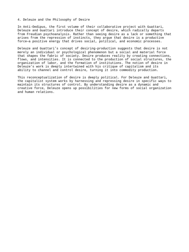 Deleuze's Philosophy of Desire Explained | PDF