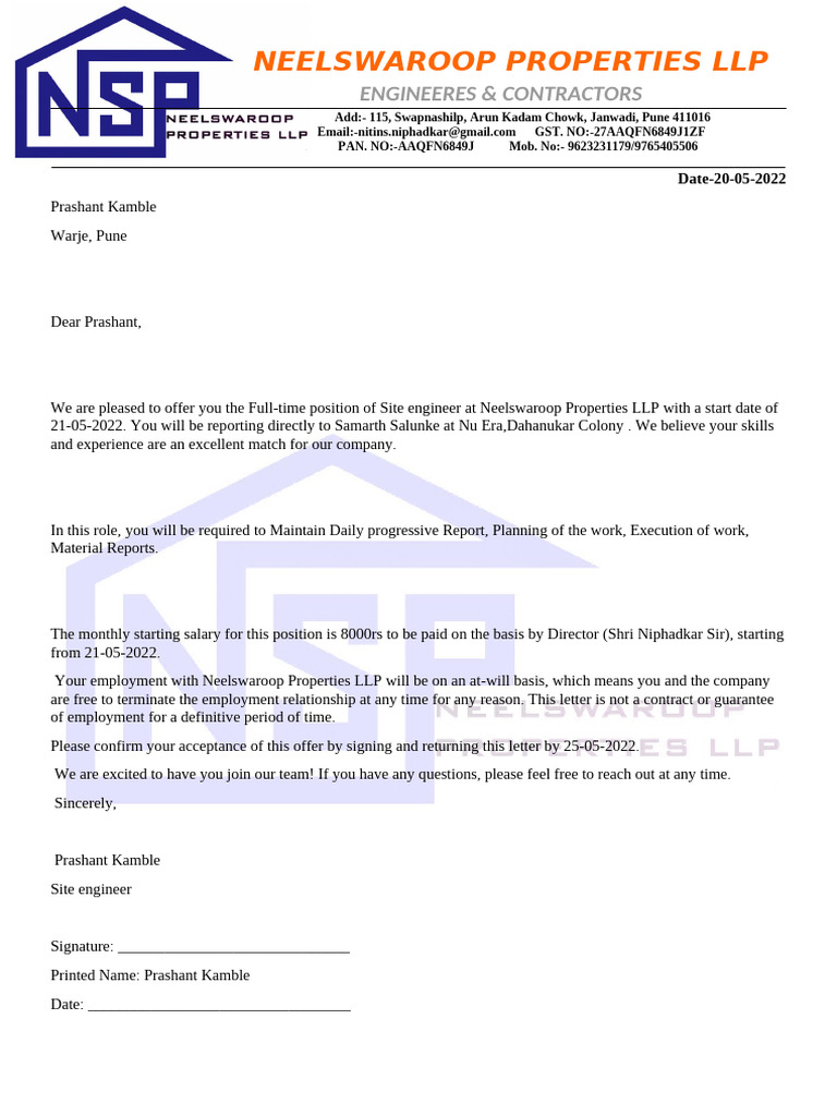 Job Offer Letter | PDF