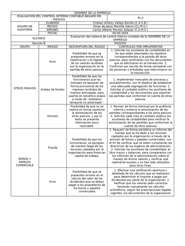 Evaluación de Control Interno Contable | PDF | Contabilidad | Contador