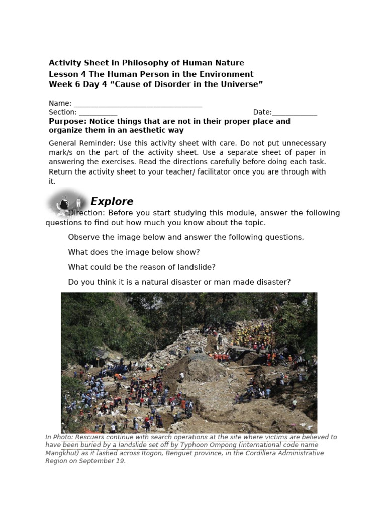 Activity Sheet in Philosophy of Human Natur4 | PDF | Natural Disasters ...