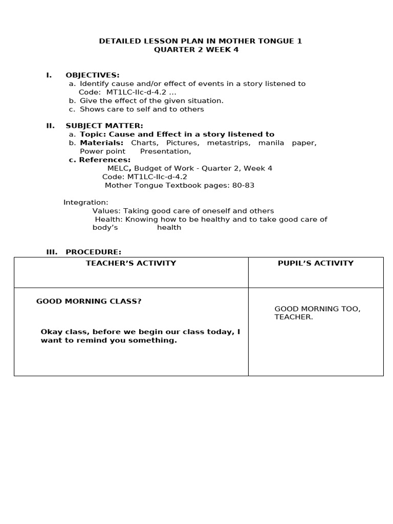 Detailed Lesson Plan For Grade 1 | PDF