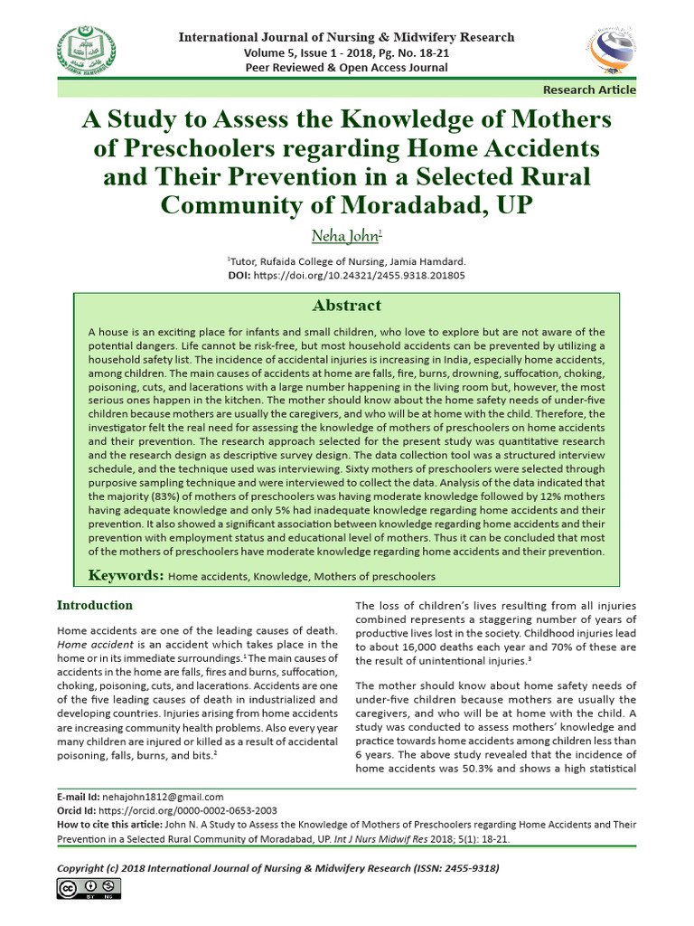 A Study To Assess The Knowledge of Mothers of Pres | PDF | Accidents ...