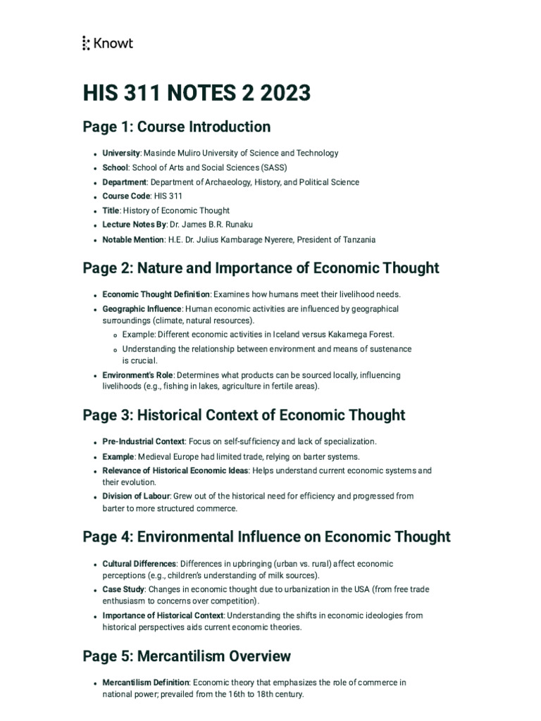 History of Economic Thought Notes | PDF | Capitalism | Economics