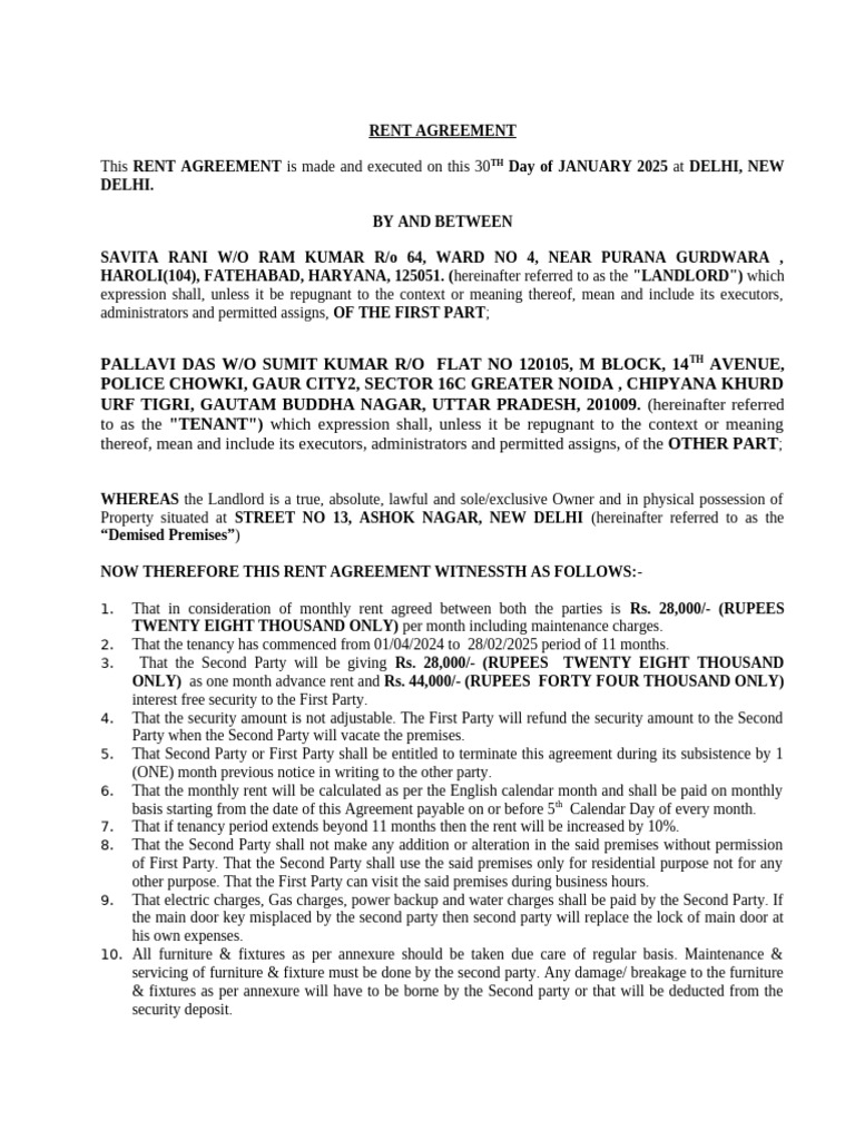 Delhi Rent Agreement 2025 Template | PDF | Lease | Civil Law (Legal System)