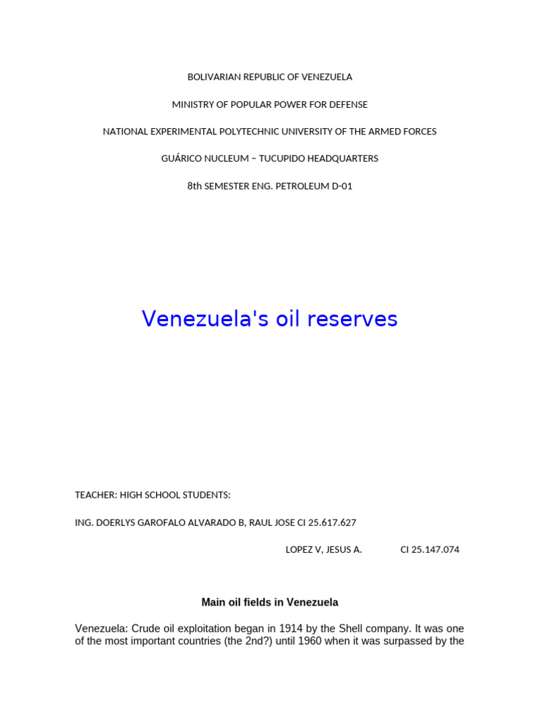 Venezuela's Oil Reserves and Fields | PDF | Petroleum | Venezuela